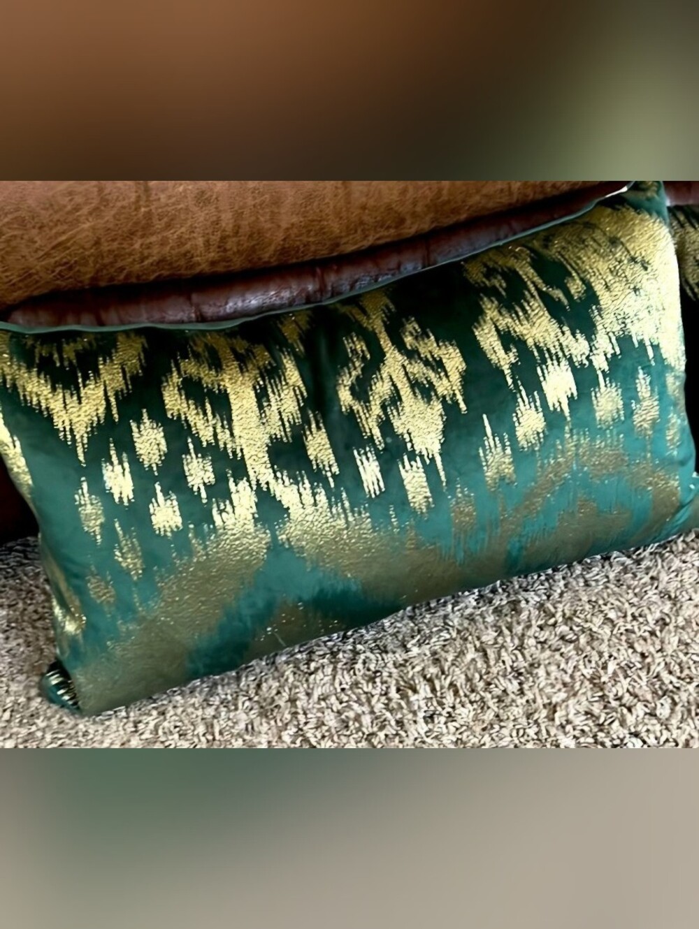 Callisto Home Velvet Emerald Green and Gold Foil Accent Pillow